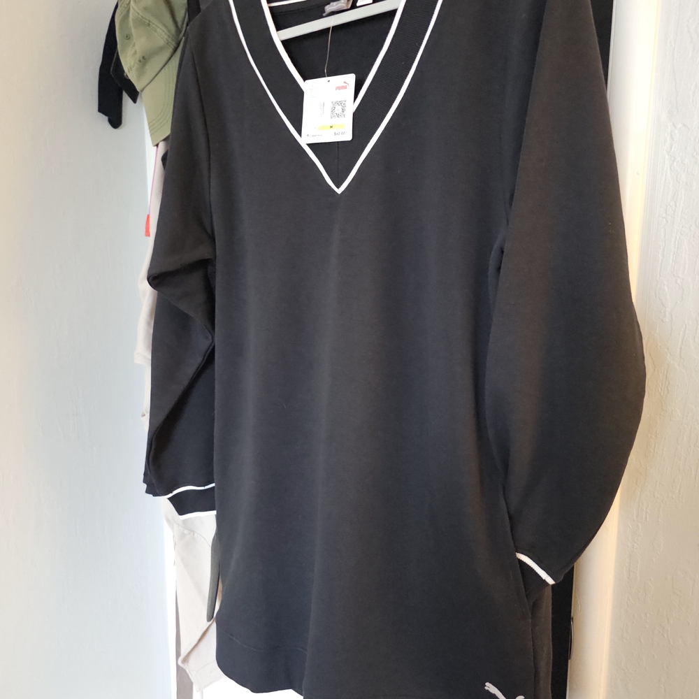 Puma Women's Black V-Neck Sweater with White Accents